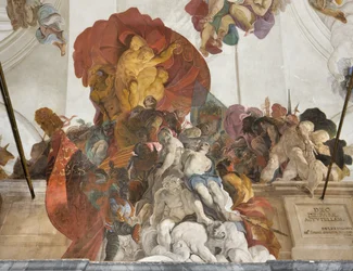 Römischer Richter verurteilt die Heiligen Apollonia, Lucia und Katharina von Alexandria, ca. 1696-97